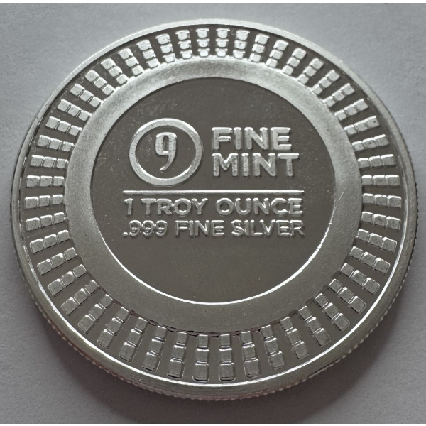 One Troy Oz 0.999 Fine Silver Radial Round- Manufactured by 9Fine Mint- Incredible Condition. 