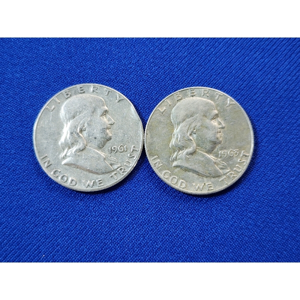 2 - 90% Silver Franklin Half Dollars: 1961 & 1963-D