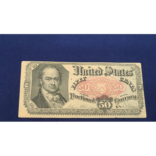 50 Cent Fifth Issue Fractional Currency FR#1381 Allison/New Blue Right End pp J 