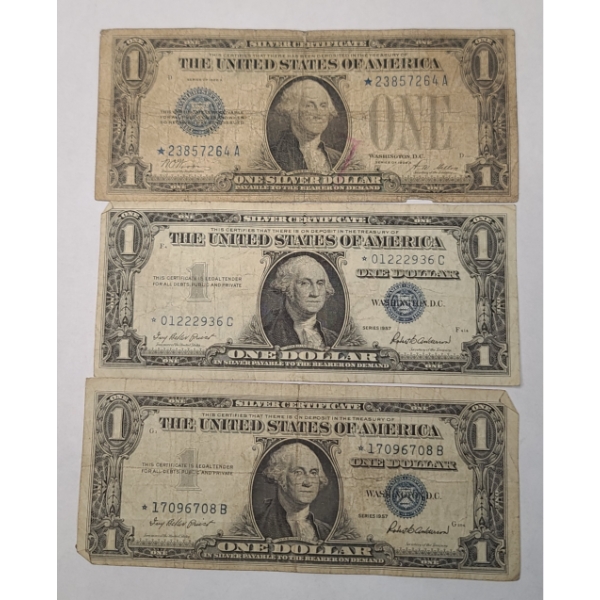 Series 1928 A & (2) Series 1957 $1 STAR Silver Certificates - Face Value: $3.00