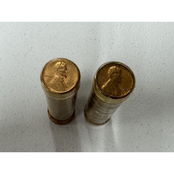 2 - Uncirculated Rolls of United States Lincoln Cents 1961-D & 1964-D - Mint Condition