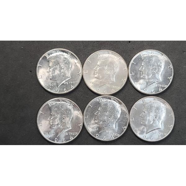 (6) United States 90% Silver Kennedy Half Dollars - Some AU Condition - Face Value: $3.00