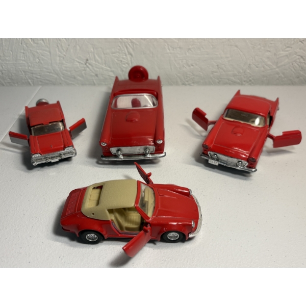 Lot of 4 Red Vintage Diecast Model Cars with 1 Large Plastic Model Car