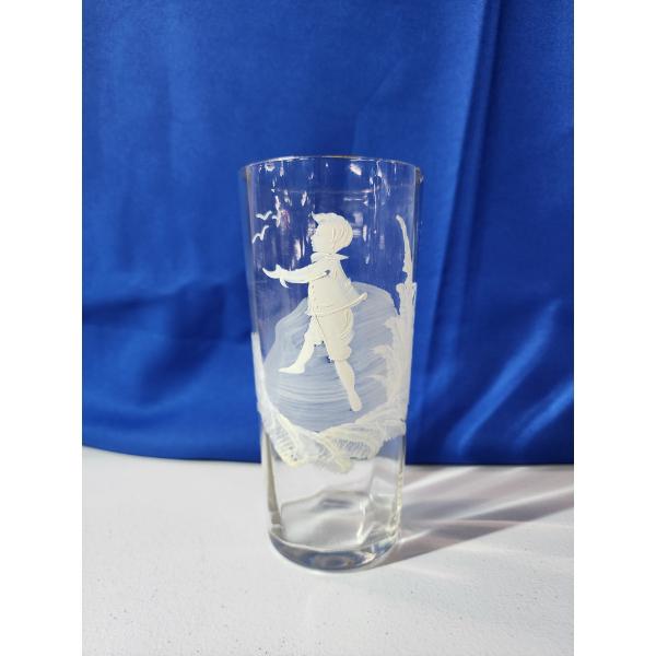 Vintage Mary Gregory Hand-Painted Enamel Clear Glass Vase With Gold Rim