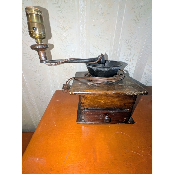 Neat Coffee Grinder Electric Lamp & 2 11" Glass Hurricanes