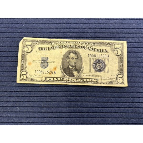 1934-D Five Dollar Note - Blue Seal Silver Certificate