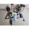 Image 1 : Lot of Assorted Kitchen/Drink Items: Pot, Thermometer, Shaker, Flask, Utensils, Glass Stirrers 