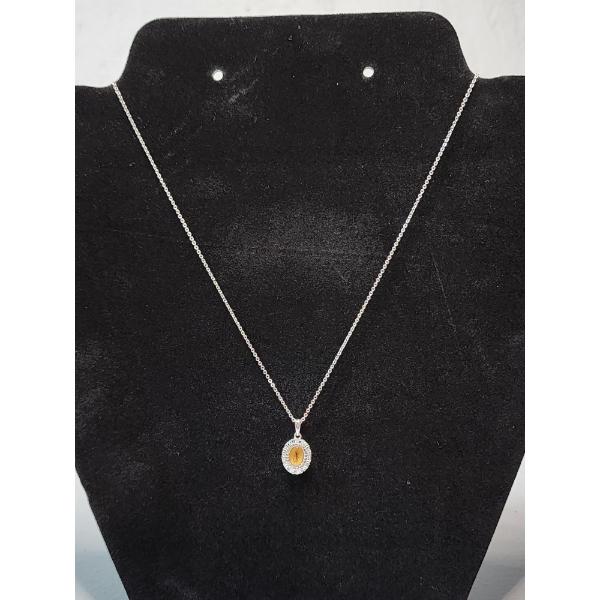 Sterling Silver Necklace and Pendant with Citrine Gemstone - 18in - TW: 2.9g