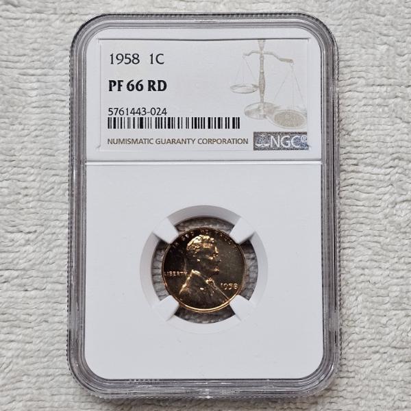 1958 1C PF 66 RD Numismatic Guaranty Corporation Certified Lincoln Wheat Cent Proof Penny