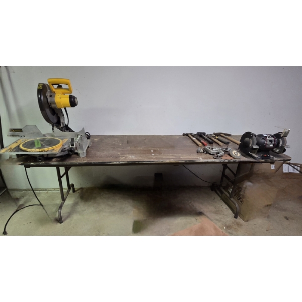 Folding Shop Table - 30" x 8' - Has some damage - Contents Not Included