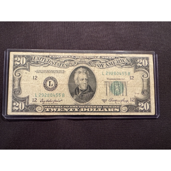 1950 United States of America Andrew Jackson $20 Bill In Protective Holder