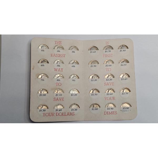 Assorted U.S 90% Silver Mercury & Roosevelt Dimes In Dime Saver Book - Face Value: $3.00