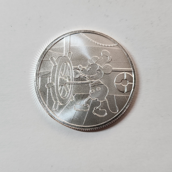 1928 DISNEY Mickey Mouse "Steamboat Willie" 1 Troy oz .999 Fine Silver Round - Mint Condition