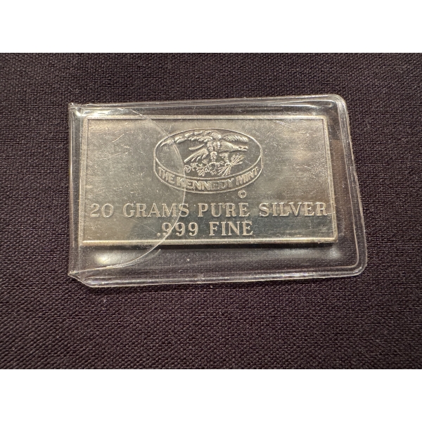 The Kennedy Mint 20 Gram Fine .999 Pure Silver Bar - Mint Condition