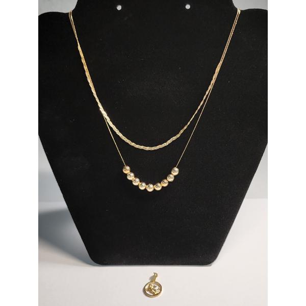14K Gold: Flat Chain Necklace, Beaded Chain Necklace, Cherub Pendant TW: 3.9g