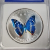 Image 2 : 2007 China Chen Baocai World Wildlife Blue Butterfly Silver Clad IGS MS70 PR-Like