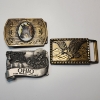 Image 1 : Three Metal Belt Buckles: Horse Portrait, Ohio Theme, Eagle