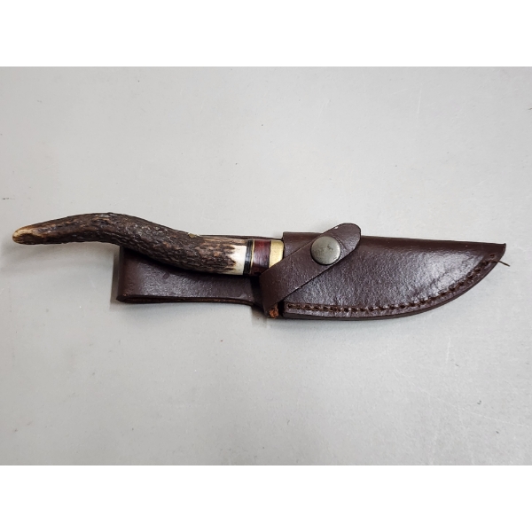 Vintage Fixed Blade Surgical Steel Hunting Knife with Leather Case