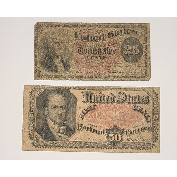 (2) U.S Fractional Currency Notes- Fourth Issue 1875 25 Cent Note & Fifth Issue 1875 50 Cent Note