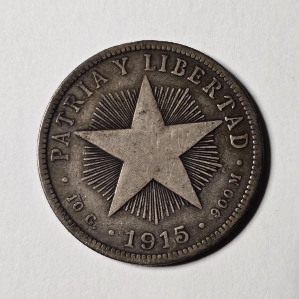 1915 Cuban 40 Centavos 90% Silver - ASW: 0.2894oz