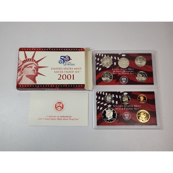 2001 United States Mint Silver Proof Set: 90% Silver Quarters, Half Dollar, & Dime