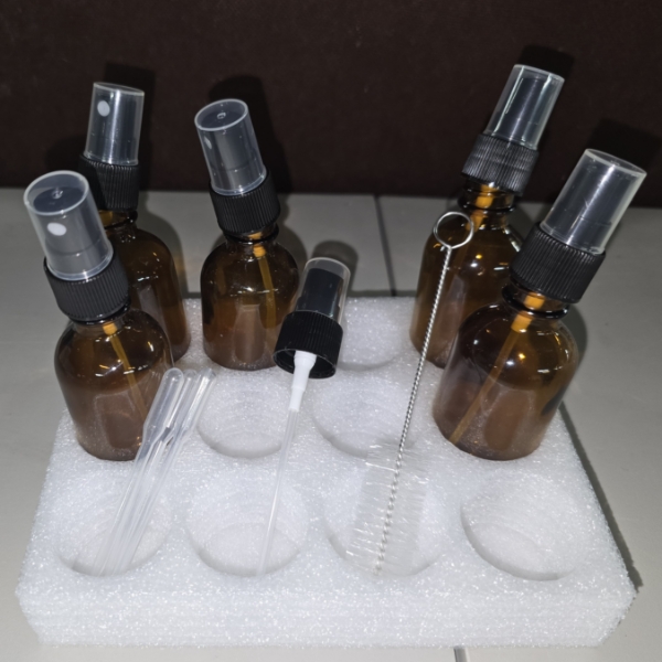 5 Amber Spray Bottles - Brand New 