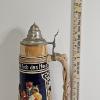 Image 2 : Vintage German Gerz Pewter-Lidded Beer Stein featuring a Tavern Scene (22")