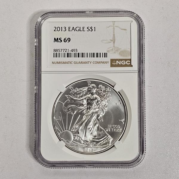 2013 Eagle S$1 MS 69 Numismatic Guaranty Company American Silver Eagle Dollar Coin