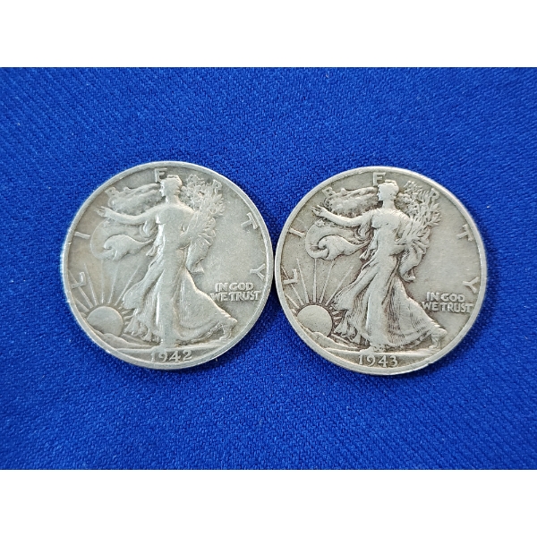 x2 90% Silver Walking Liberty Half Dollars: 1942 & 1943 