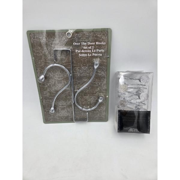 Brand New Bathroom Items Including Over The Door Hanger Hooks & Crystal Like Shower Curtain Hooks