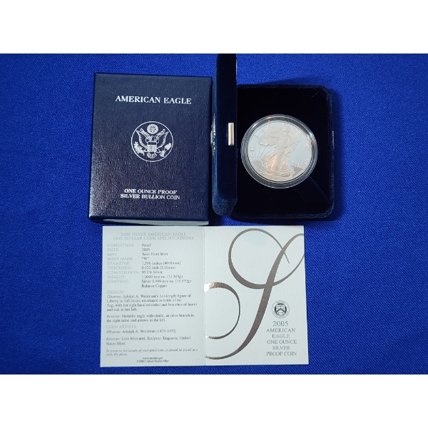 2005-W Silver American Eagle Proof $1 - 1 Troy oz .999 Fine Silver w/ Box & CoA