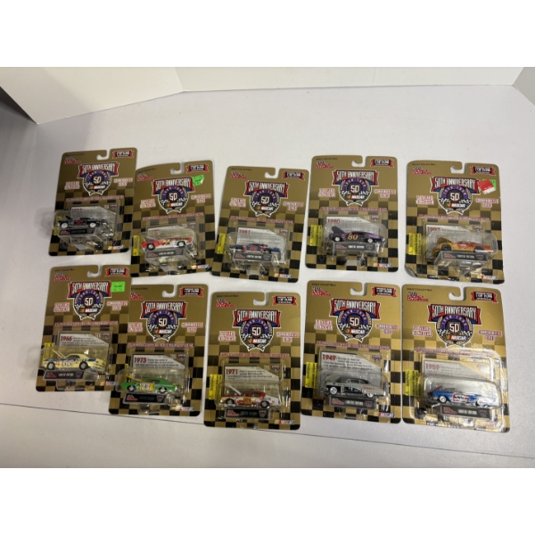 10 NIB Racing Champions Nascar 50th Anniversary 3.25" Premier Die Cast Replica with Collector Card 