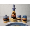 Image 3 : RARE 5-Piece Japanese Lusterware Condiment Set: Tray, Decanter, Moriage Cottage Set