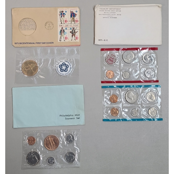 United States Uncirculated Coin Set, Bicentennial First Day Cover & Philadelphia Souvenir Coin Set 