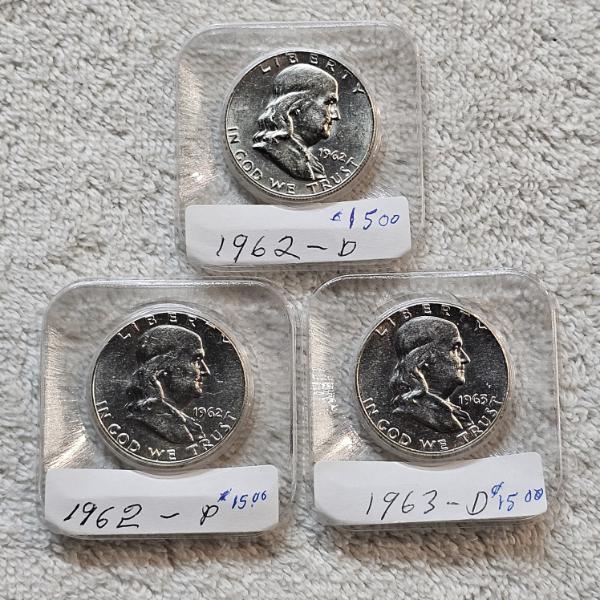 Three 90% Silver United States Franklin Half Dollars FV: $1.50