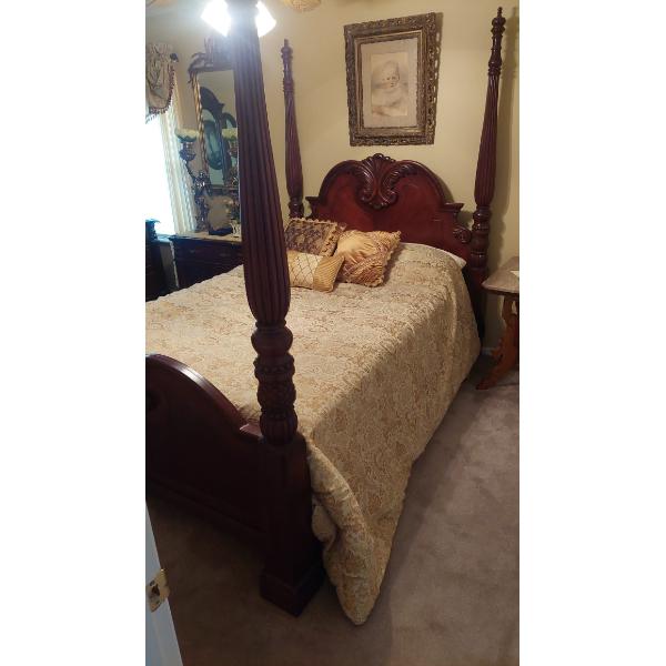 Exceptional Mahogany 4 Post Victorian Carved Queen Bed, Head & Foot - Mattress Included