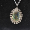 Image 3 : Vintage Jewelry Set ft. Oval Abalone Shell-Style Pendant Necklace & Matching Dangle Earrings