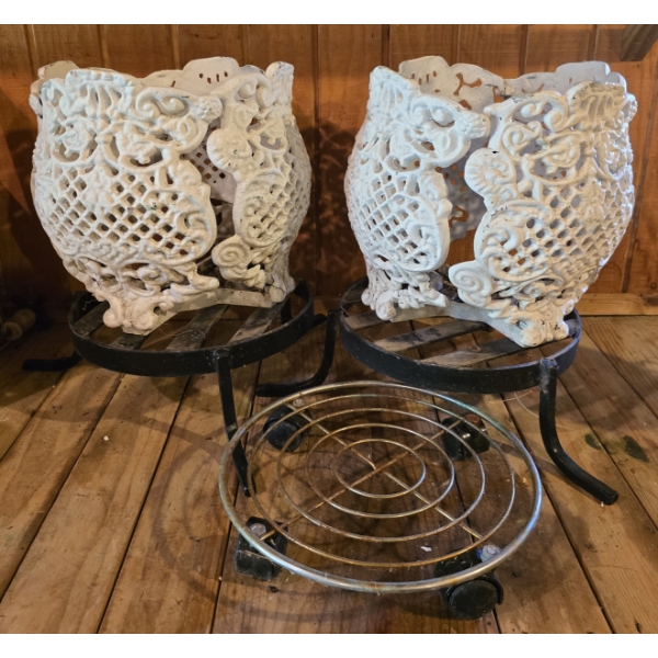 2 Large Owl Planters and 3 Plant Holders
