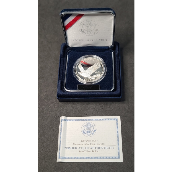 2008 United States Mint Bald Eagle Commemorative Proof 90% Silver Dollar W/ COA