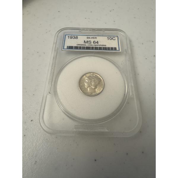 1938 United States Silver Mercury Dime - MS 64 - Beautiful Coin