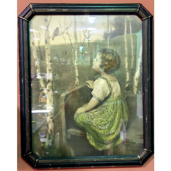 Vintage Framed Print Of Young Girl - See Photo - 22 x 18 Overall -  Nice Period Piece