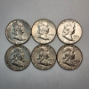 Image 1 : Six Assorted Years United States 90% Silver Franklin Half Dollars - FV: $3.00