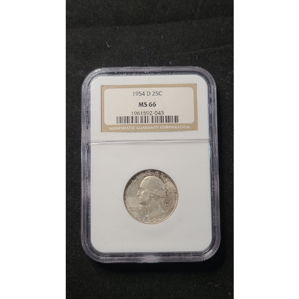 NGC 1954-D MS 66 90% Silver Washington Quarter 