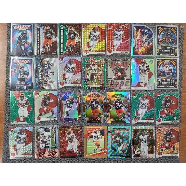 Large Lot of 28 Asstd Veteran Parallel Football Trading Cards- Near Mint - Mostly Nick Chubb & More!