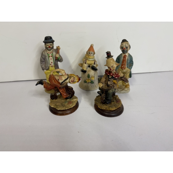 Assorted Clown Figurines - 5 Total