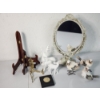 Image 1 : Lot of Decor: Vintage Mirror Stand, Easels, Deer & Bird Figurines, Mozart Coin Decor