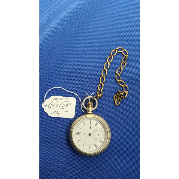 1881 Hampden Watch Co 15 Jewels S18 Open Face Pocket Watch With Chain - Works