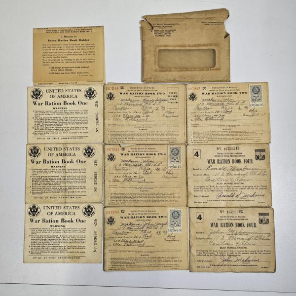 WWII United States Office Of Price Administration Canton, OH Family War Ration Books Group Lot Of 10