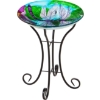 Image 1 : NEW IN BOX Evergreen Garden Dragonfly Duo Solar Glass Bird Bath on Metal Stand ~ LIGHTS UP!