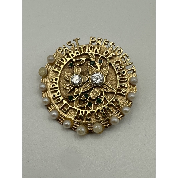 Tests as 14k Gold Past President Florida Federation of Garden Clubs Inc Pin / Pendant 16.2g